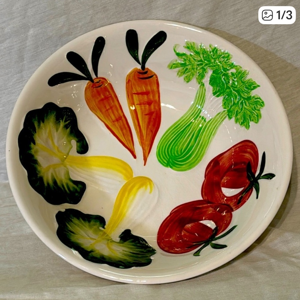 VTG Ceramic Porcelain Vegetable Salad Soup 10" Serving Bowl Japan Hand Painted